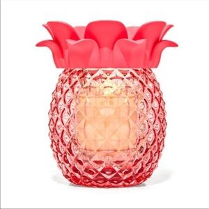 BBW Pink Glass Pineapple Candle Holder, brand new